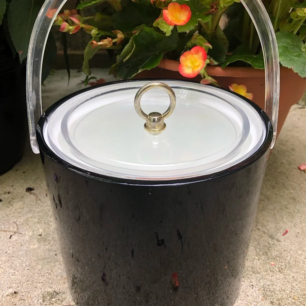 Vintage Georges Briard PATENT and LUCITE Ice Bucket. MCM 70’s shiny